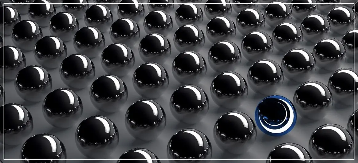 Esfera azul diferenciada entre esferas negras, símbolo de diferenciación de Lintons